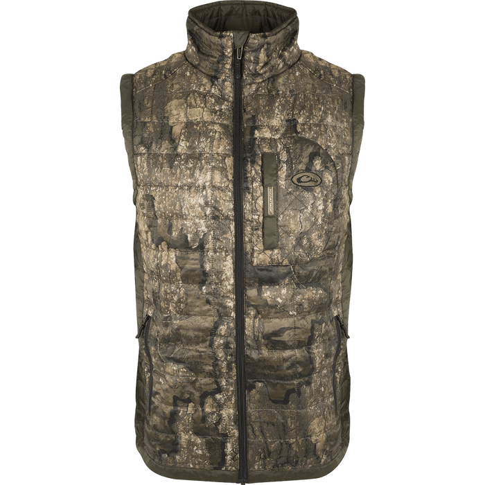 Drake Waterfowl Hunting Jacket MST Camo Synthetic Down 2-Tone Packable Vest - Realtree Timber Two-Tone