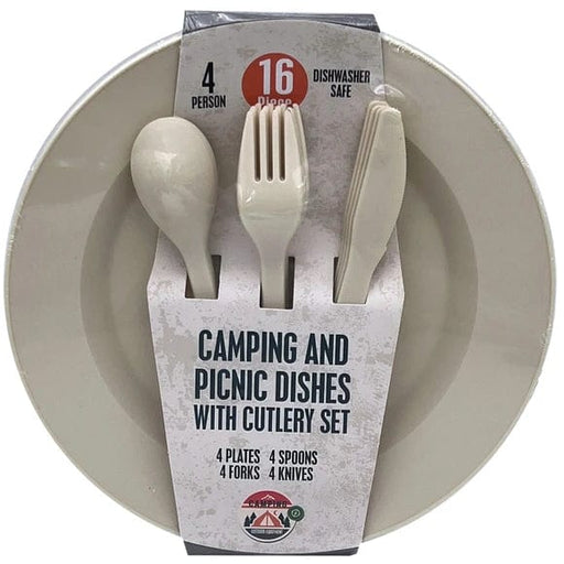 Fritz's Outdoor Discounts Camping Tools 16 Piece Camping and Picnic Dishes with Cutlery Set
