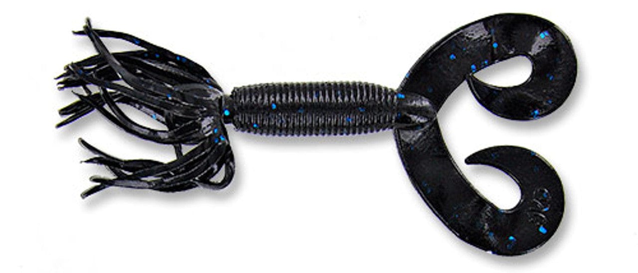 Yamamoto Soft Bait BLACK W/ LARGE BLUE FLAKE YAM 4" DOUBLE TAIL HULA GRUB (10 pack)