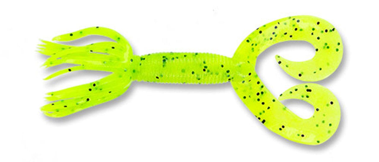 Yamamoto Soft Bait CHARTREUSE W/ LARGE BLACK FLAKE YAM 5" DOUBLE TAIL HULA GRUB (10 pack)