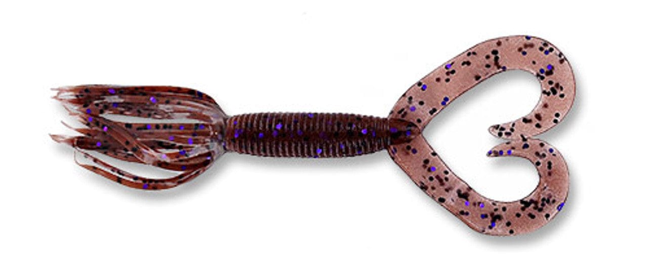 Yamamoto Soft Bait CINNAMON W/ BLACK & PURPLE FLAKE YAM 5" DOUBLE TAIL HULA GRUB (10 pack)