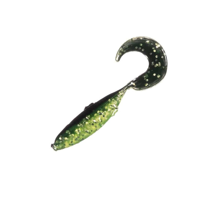 Arkie Lures Soft Bait Black Chartreuse Glitter PRO-MODEL CURL TAIL MINNOWS 2.5inch