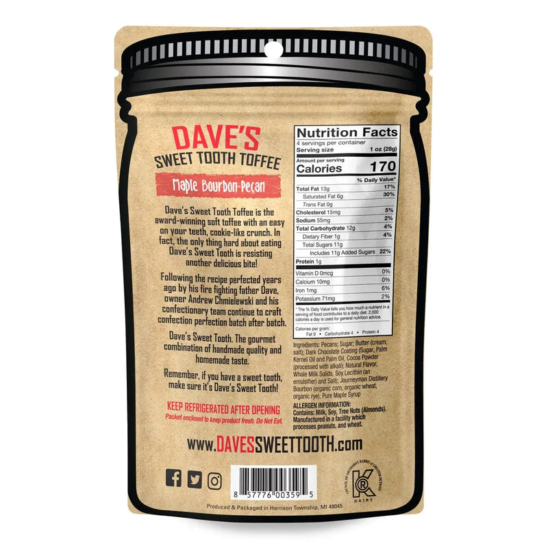 Dave's Sweet Tooth Gourmet Soft Toffee Maple Bourbon Pecan Pouch