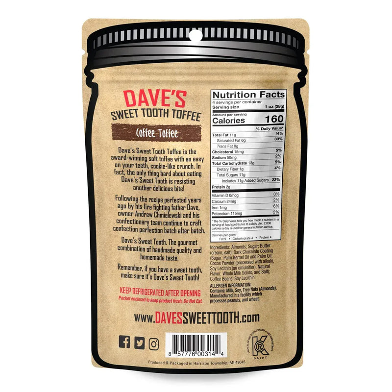 Dave's Sweet Tooth Gourmet Soft Toffee Coffee Toffee Pouch
