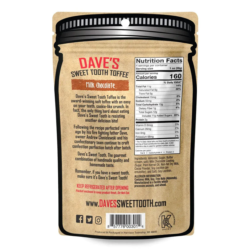 Dave's Sweet Tooth Gourmet Soft Toffee Milk Chocolate Pouch