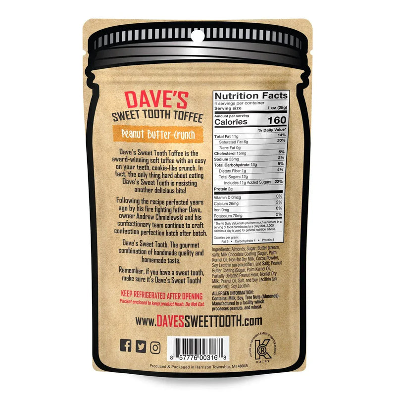 Dave's Sweet Tooth Gourmet Soft Toffee Peanut Butter Crunch Pouch