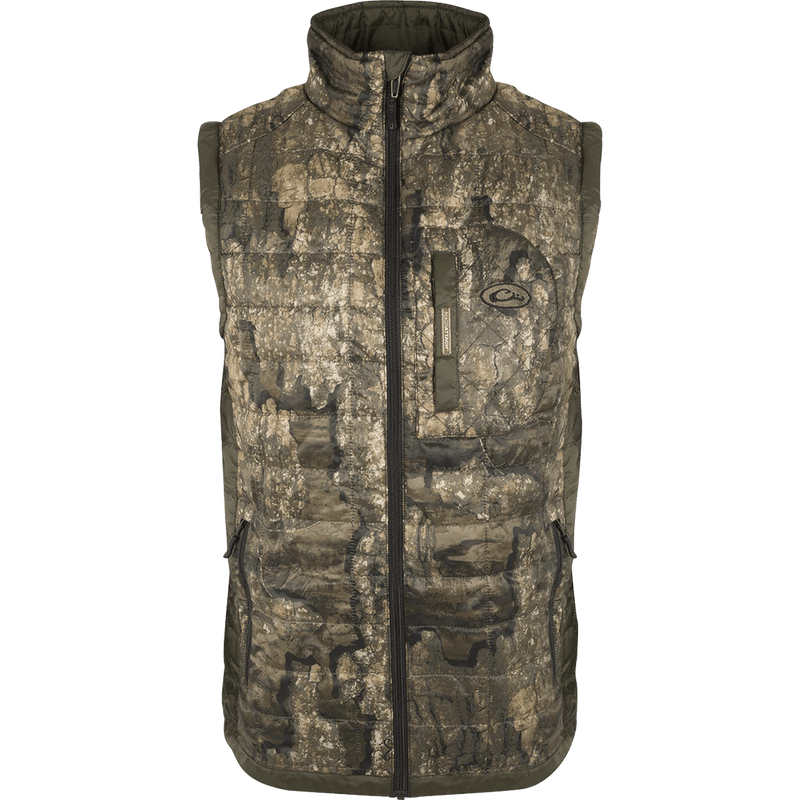 Drake Waterfowl Hunting Jacket MST Camo Synthetic Down 2-Tone Packable Vest - Realtree Timber Two-Tone