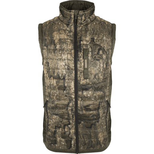 Drake Waterfowl Hunting Jacket MST Camo Synthetic Down 2-Tone Packable Vest - Realtree Timber Two-Tone