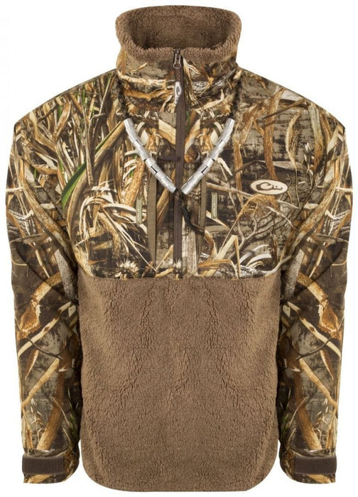 Drake Waterfowl Hunting Jacket MST Guardian Eqwader Flex Fleece Quarter Zip Jacket (Mossy Oak Shadow Grass Habitat)