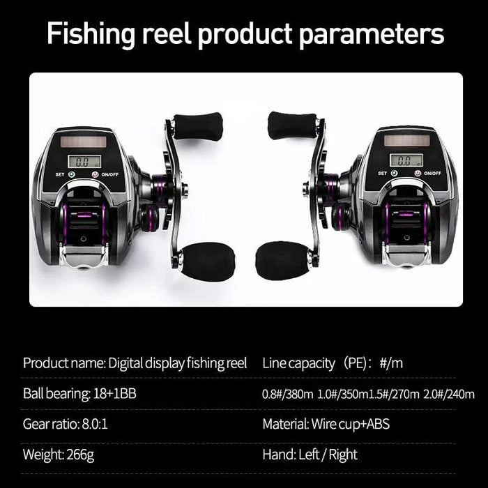 Fritz's Outdoor Discounts Electronic Baitcasting Fishing Reel with Digital Counter - 8.0:1 High Speed Ratio