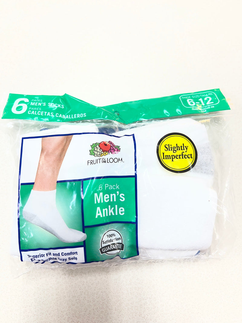 Fruit of the Loom Socks Fruit of the Loom Men's No-Show Ankle Socks White Size 6-12