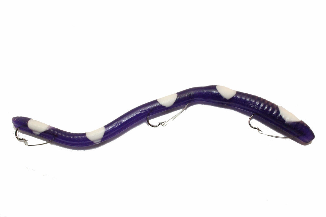 Ike-Con Pre-Rigged Lures & Jigs Grape/White Spot IKE-CON WEEDLESS PRE-RIGGED WORM 8"