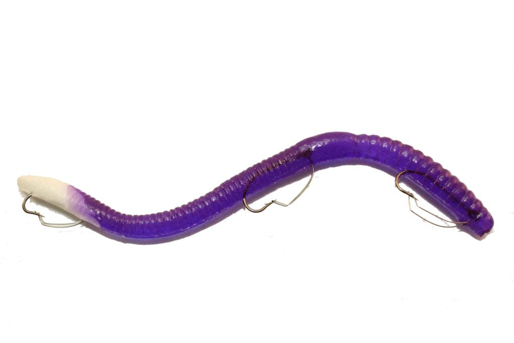 Ike-Con Pre-Rigged Lures & Jigs Raspberry/White Tail IKE-CON REGULAR PRE-RIGGED WORM 6 1/4″