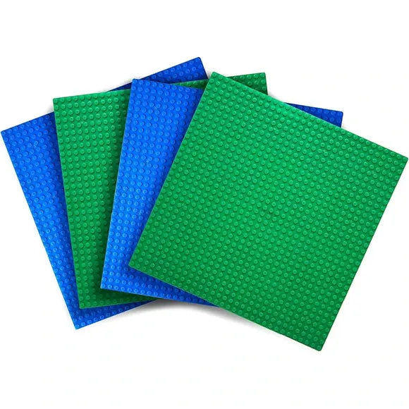 Kole Imports Creative QT Lego Compatible 4 Pack 10"x10" Brick Building Baseplates in Green and Blue