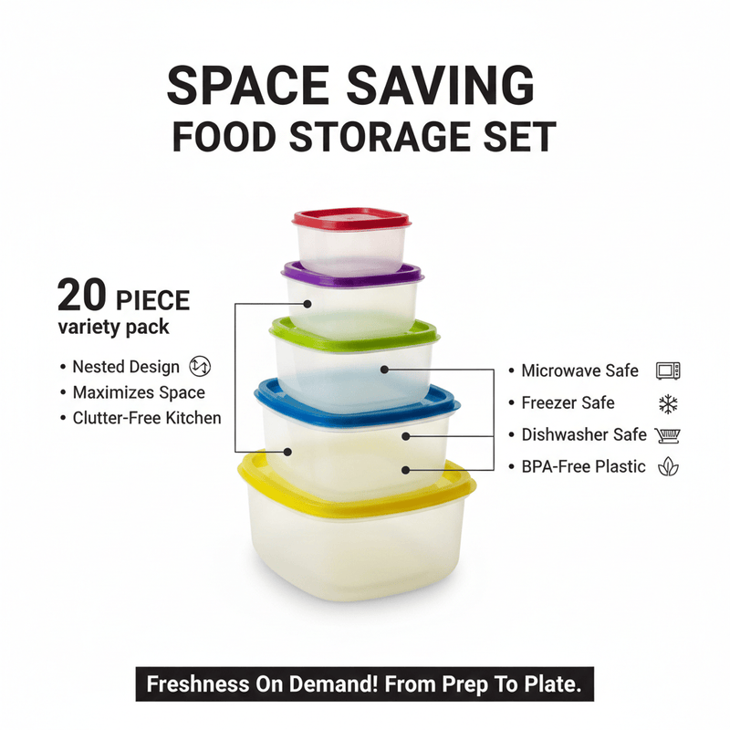 Kole Imports Food Storage Containers 20 Piece Variety Pack Food Storage Containers Set