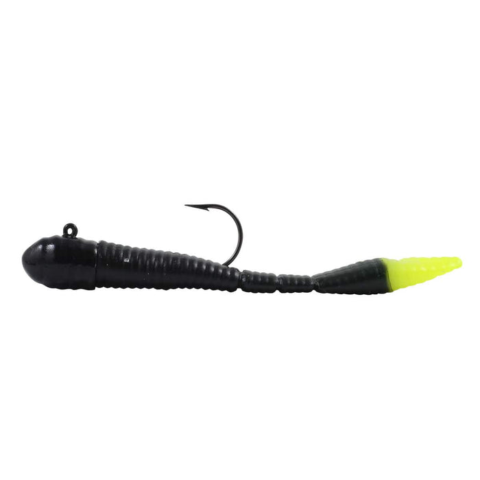 Northland Tackle Pre-Rigged Lures & Jigs BLACK WITH CHARTREUSE TAIL MIMIC MINNOW LIMBER LEECH 1/4 OZ, #2/0 Hk, 3 1/2"