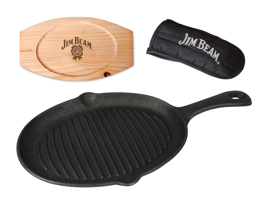 StyleAsia Cooking Jimbeam Cast Iron Skillet with Handle Mitt and Wood Trivet