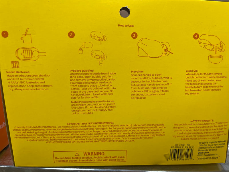 Sun Squad Bubble Toys Sun Squad No-Spill Dino Bubble Maker with 4 oz Bubble Solution