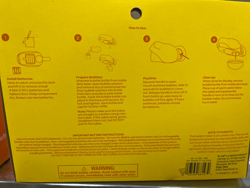 Sun Squad Bubble Toys Sun Squad No-Spill Dino Bubble Maker with 4 oz Bubble Solution