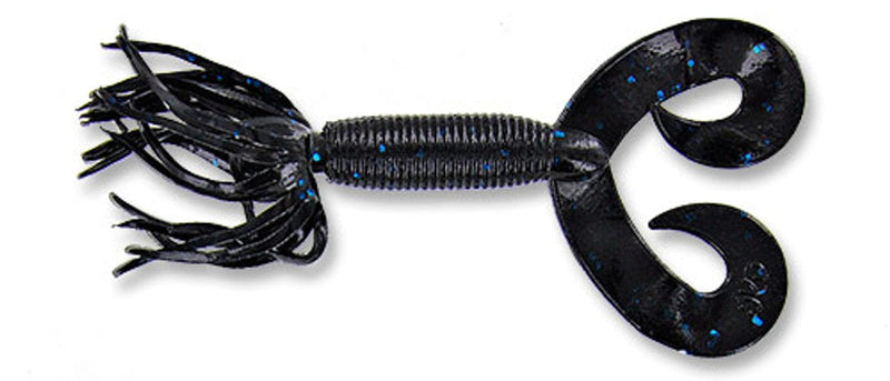 Yamamoto Soft Bait BLACK W/ LARGE BLUE FLAKE YAM 4" DOUBLE TAIL HULA GRUB (10 pack)