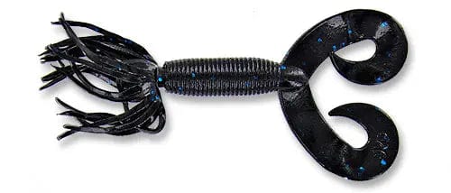 Yamamoto Soft Bait BLACK W/ LARGE BLUE FLAKE YAM 5" DOUBLE TAIL HULA GRUB (10 pack)