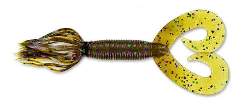 Yamamoto Soft Bait GREEN PUMPKIN W/ LARGE GREEN & PURPLE FLAKE YAM 5" DOUBLE TAIL HULA GRUB (10 pack)