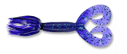 Yamamoto Soft Bait JUNE BUG PURPLE W/ EMERALD FLAKE YAM 5" DOUBLE TAIL HULA GRUB (10 pack)